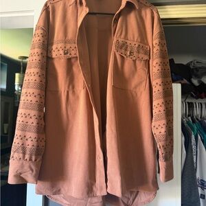 She + Sky Rust Embroidered Utility Shacket